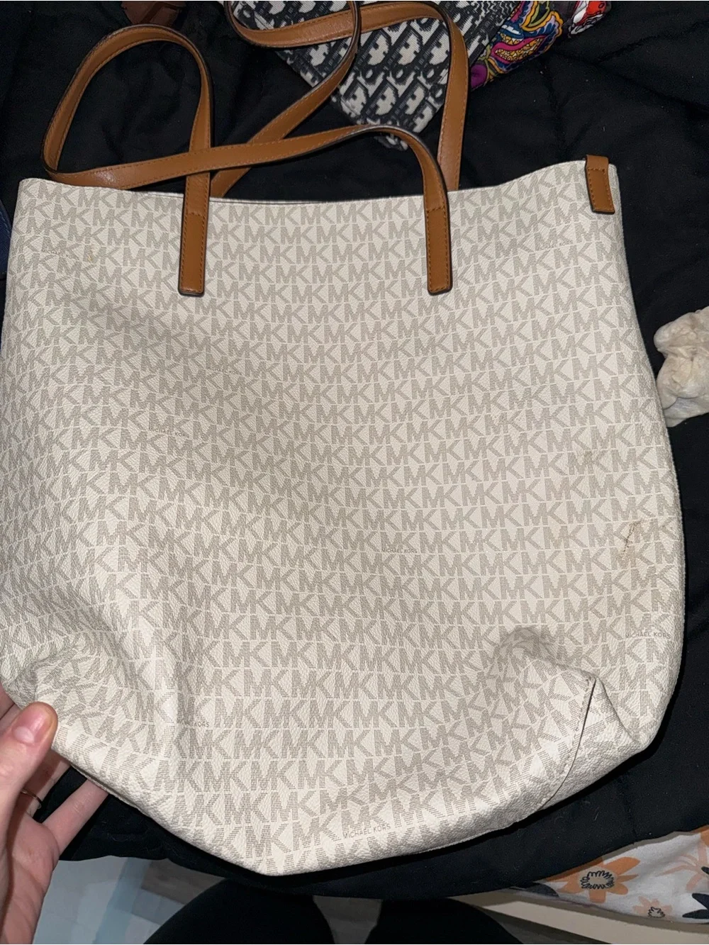 Michael Kors Cream Logo Tote with Tan Handles